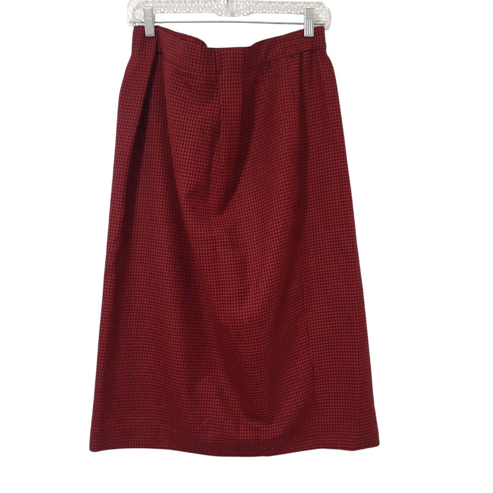 Vintage Jones New York Women’s Red Black Houndstooth Midi Skirt Size 16W